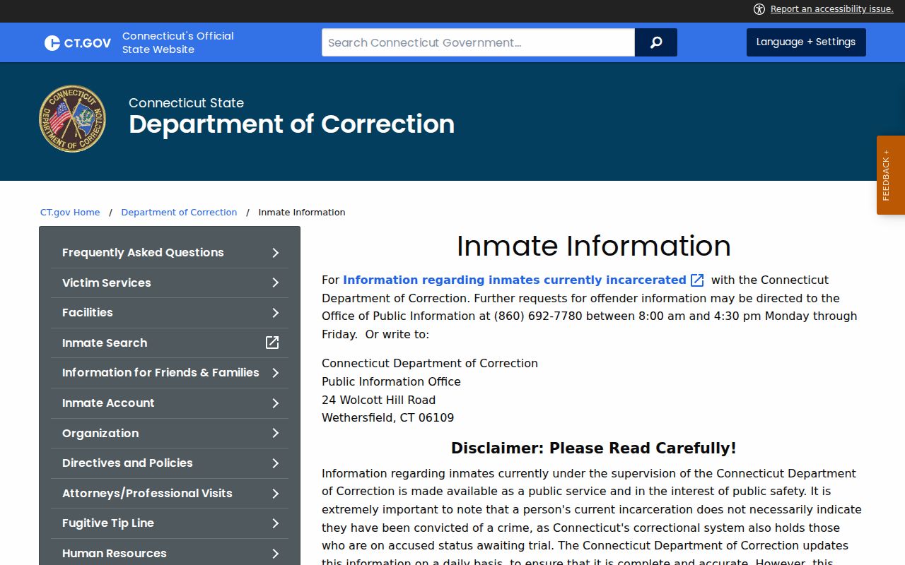 West Hartford criminal history state inmate search