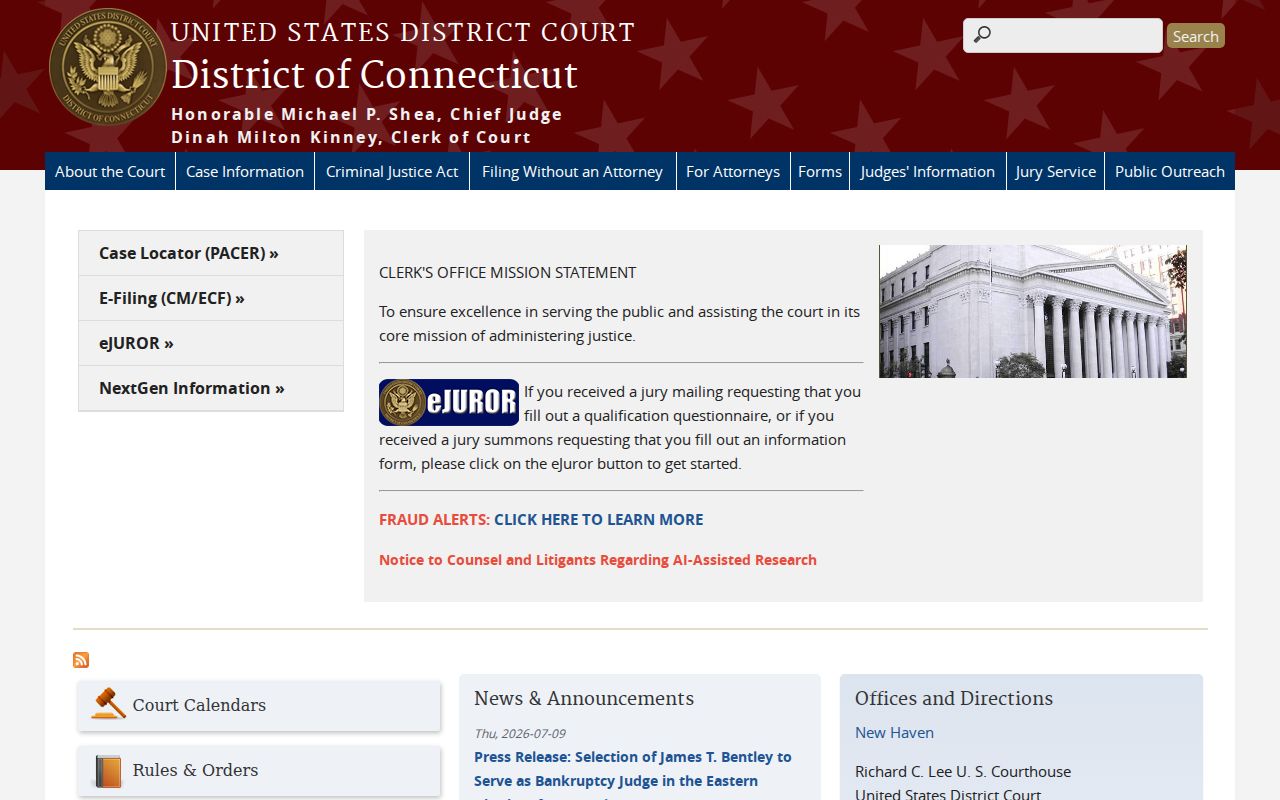 West Hartford federal criminal court District of Connecticut page