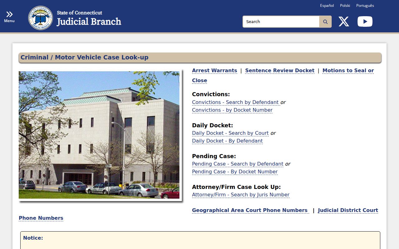 Connecticut pending case conviction daily docket and warrant lookup choices