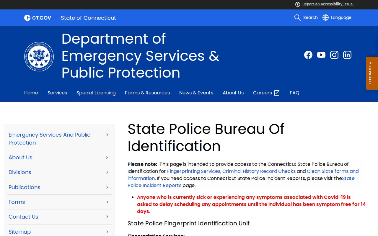 Connecticut SPBI fingerprint and criminal-history service options