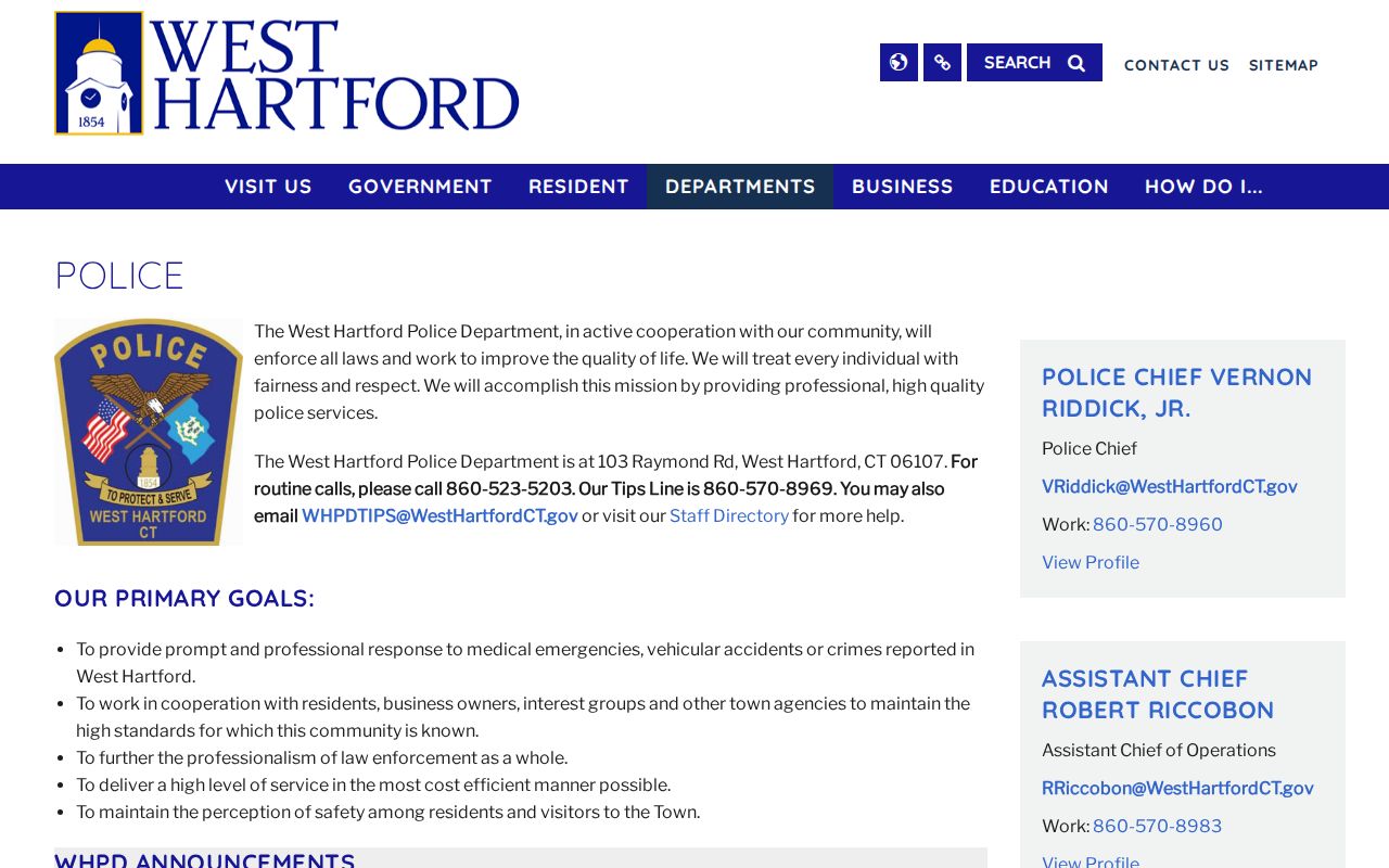 West Hartford Police Department official service page